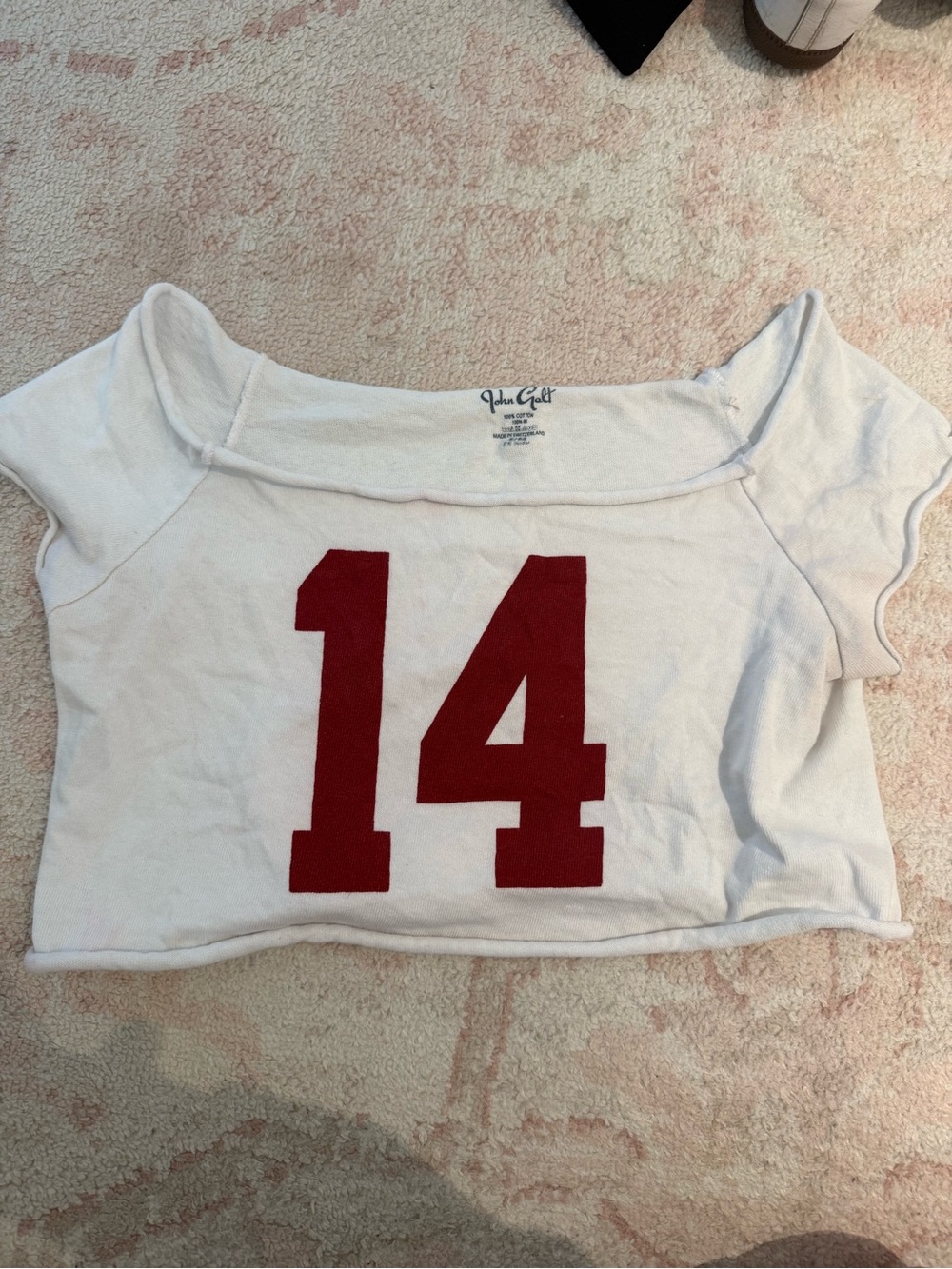 Brandy Melville White Crop Top with Red "14" Graphic